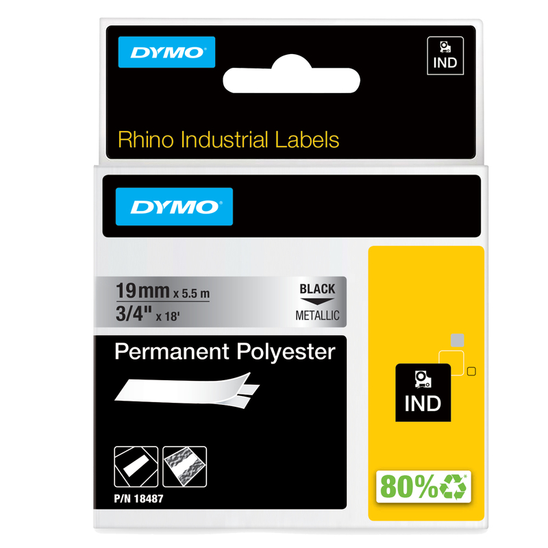 NASTRO POLIESTERE PERMANENTE 19MM x 5.5mt nero su metallo 18487 RHINO