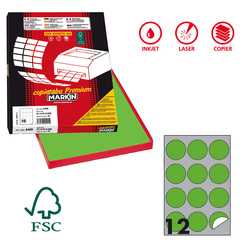 Etichetta adesiva R/310 verde fluo 100fg A4 tonda Ã60mm (12et/fg) Markin