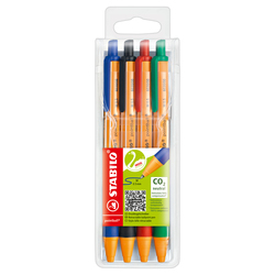 Astuccio 4 penna a sfera a scatto POINTBALLR GREEN STABILO 4colori