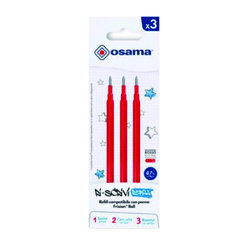 Set 3 refill inchiostro gel RiSCRIVI cancellabile 0,7mm rosso OSAMA