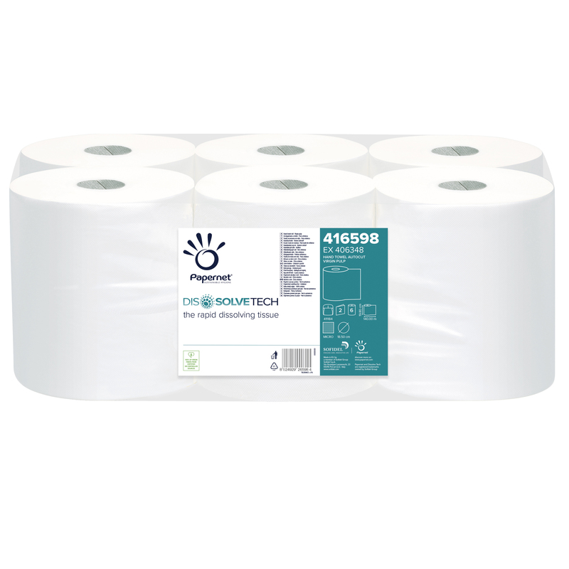 Rotolo asciugamani Autocut Microgoffrato 2veli D18,5cm DissolveTech Papernet