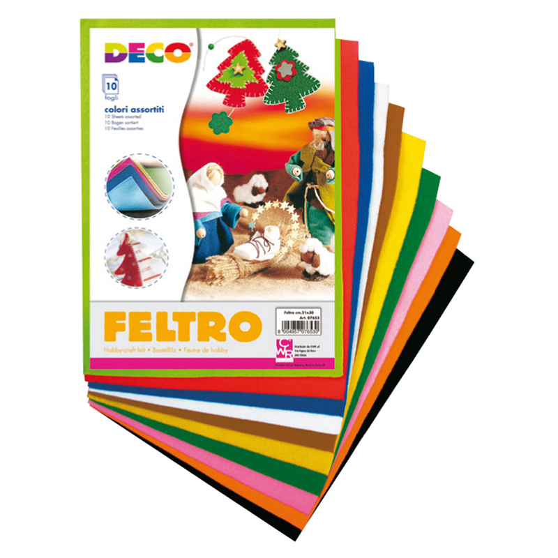 Feltro colorato 21x30cm colori assortiti Conf.10 fogli DECO