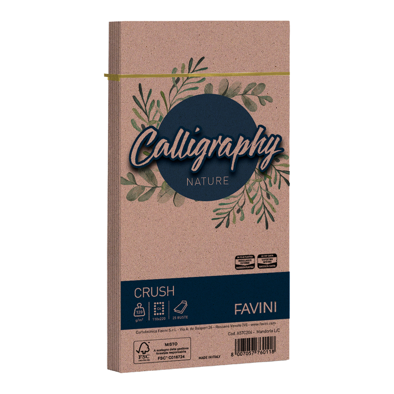 25 buste Calligraphy Nature CRUSH 120gr 110x220mm mandorla FAVINI
