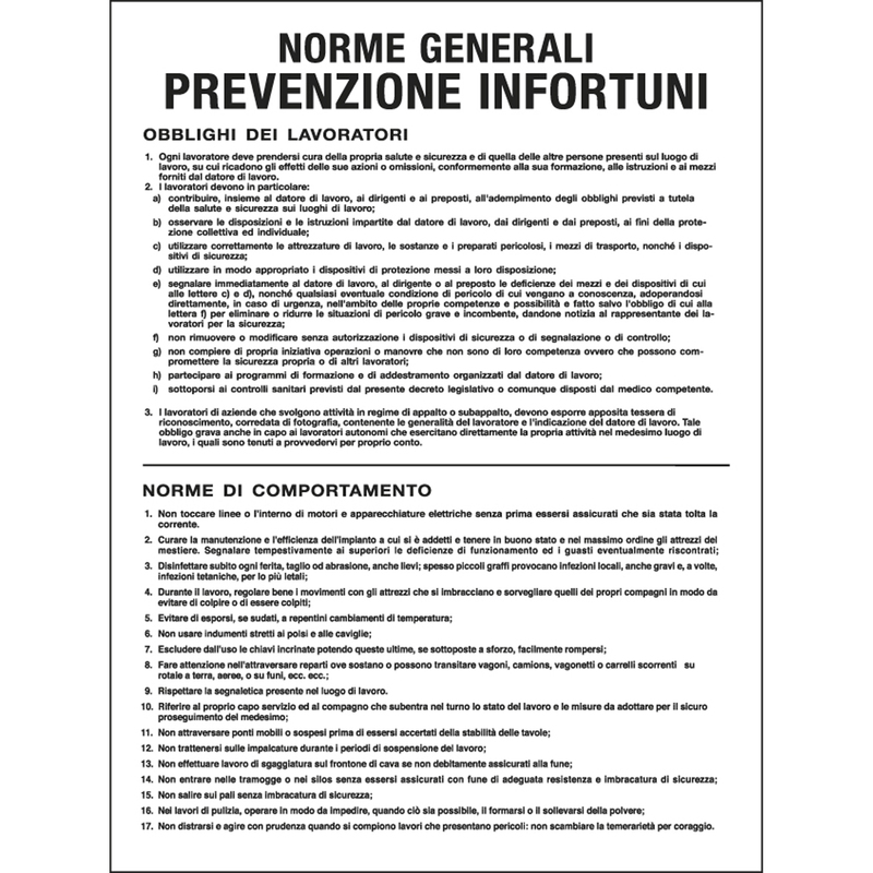 CARTELLO POLIONDA 50x67cm 'Norme generali prevenzione infortuni'