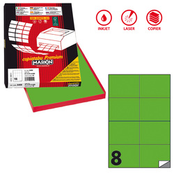 Etichetta adesiva C/512 verde fluo 100fg A4 105x74,25mm (8et/fg) Markin