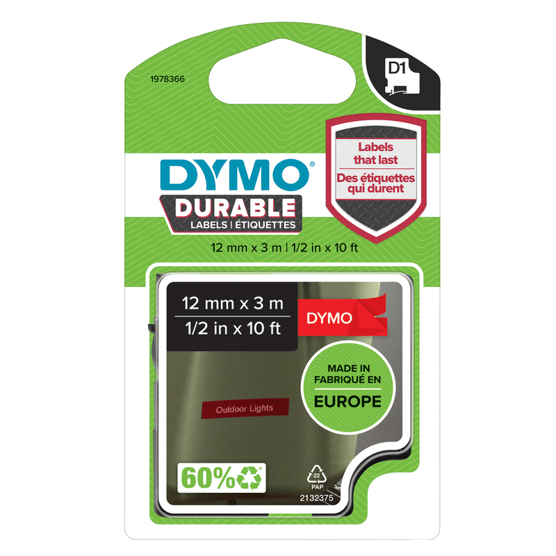 NASTRO DYMO TIPO D1 DURABLE (12MMX3MT) BIANCO/ROSSO 1978366