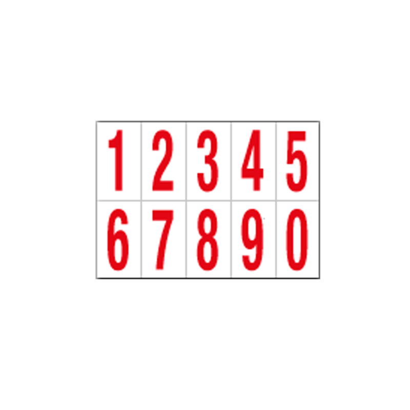 Foglio con 10 numeri autoadesivi da 0 a 9 rosso/bianco 70x124mm