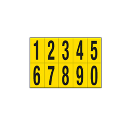 Foglio con 10 numeri autoadesivi da 0 a 9 nero/giallo 56x99mm