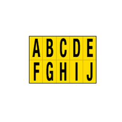 Foglio con 10 lettere autoadesivi da A a J nero/giallo 56x99mm