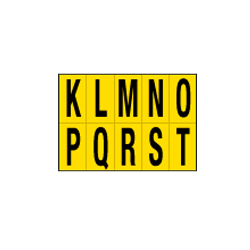 Foglio con 10 lettere autoadesivi da K a T nero/giallo 56x99mm