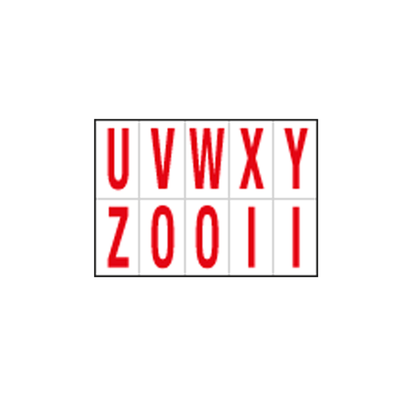 Foglio con 10 lettere autoadesivi da U a Z rosso/bianco 56x99mm