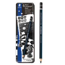 Astuccio metallo 6 matite MarsR LumographRBLACK 4gradazioni Staedtler