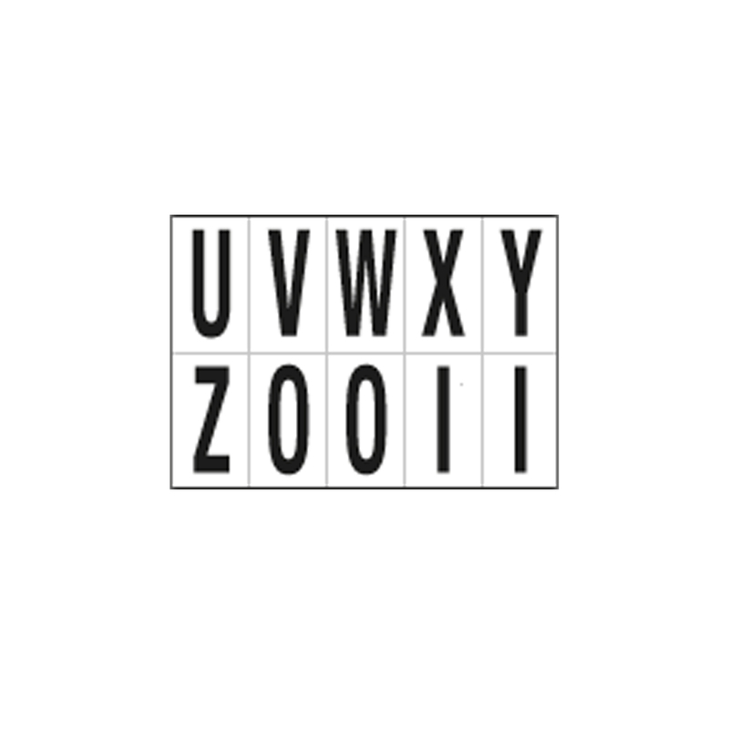 Foglio con 10 lettere autoadesive da U a Z nero/bianco 70x124mm