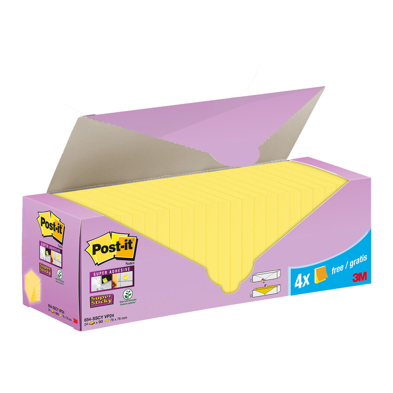 Cf. 20+4pz blocco 90fg.Post-itRSuper Sticky 76x76mm 654-SSCY-VP24 giallo Canary
