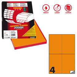 Etichetta adesiva C/519 arancio fluo 100fg A4 105x148,5mm (4et/fg) Markin