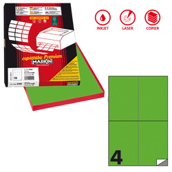 Etichetta adesiva C/519 verde fluo 100fg A4 105x148,5mm (4et/fg) Markin