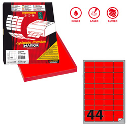 Etichetta adesiva A/406 rosso fluo 100fg A4 47,5x25,5mm (44et/fg) Markin