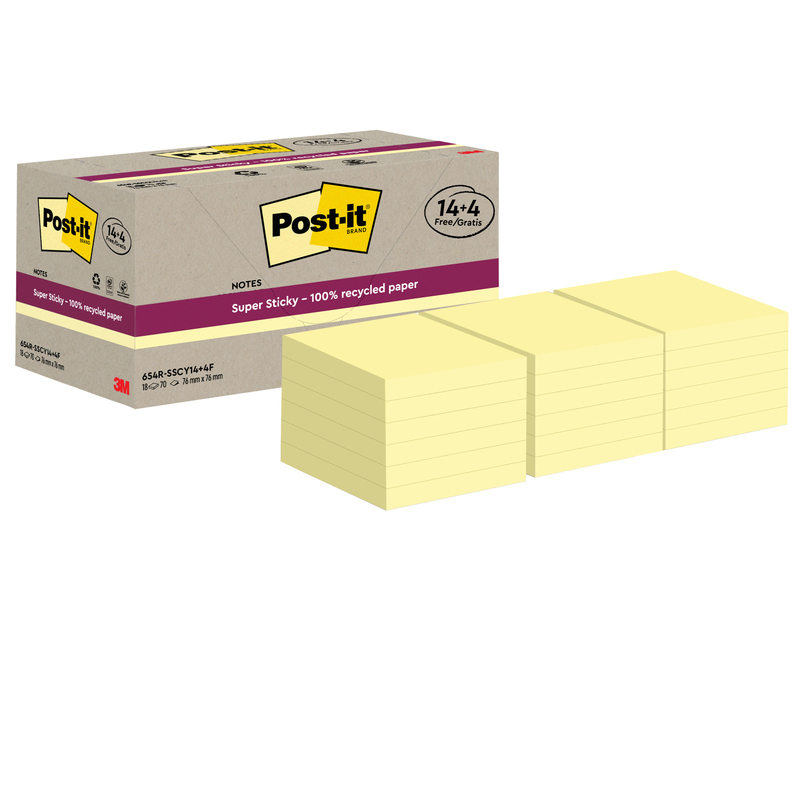 Cf. 14+4pz blocco 70fg Post-itRSuperSticky Green 76x76mm 654R-SSCY14+4 giallo