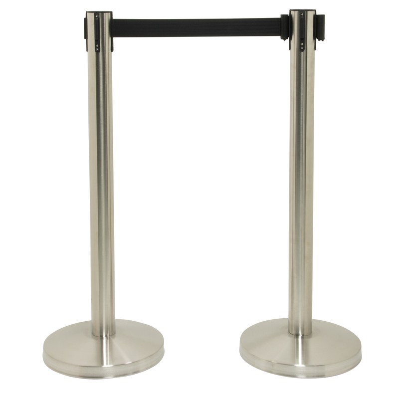 Set 2 COLONNINE SEGNAPERCORSO con nastro NERO 210cm Budget Retractable Securit