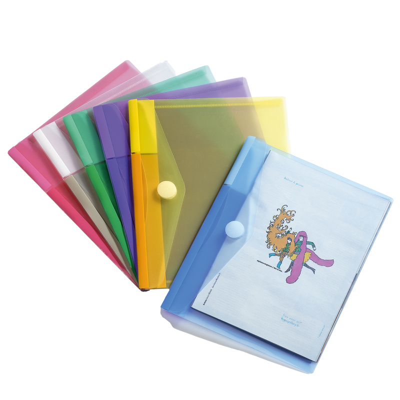 SET 6 BUSTE PP CON VELCRO 25x13,5CM COLORI ASSORTITI
