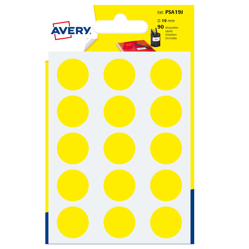 Blister 90 etichetta adesiva tonda PSA giallo D19mm Avery