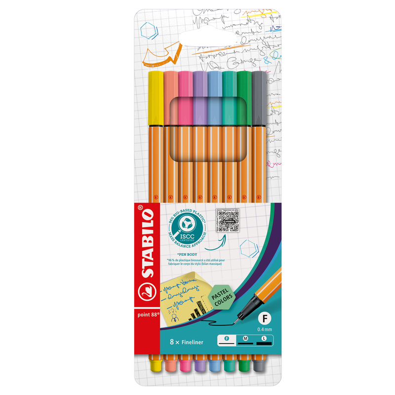 Astuccio 8 pennarelli Point 88 colori pastel assortiti 88/8-01 Stabilo
