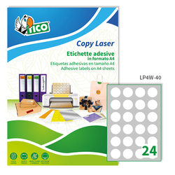 Etichetta adesiva LP4W bianca 100fg A4 tonda D40mm (24et/fg) Laser Tico