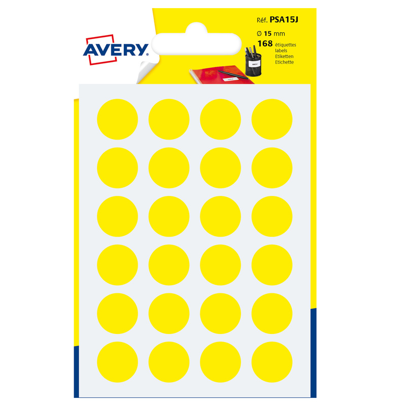 Blister 168 etichetta adesiva tonda PSA giallo D15mm Avery