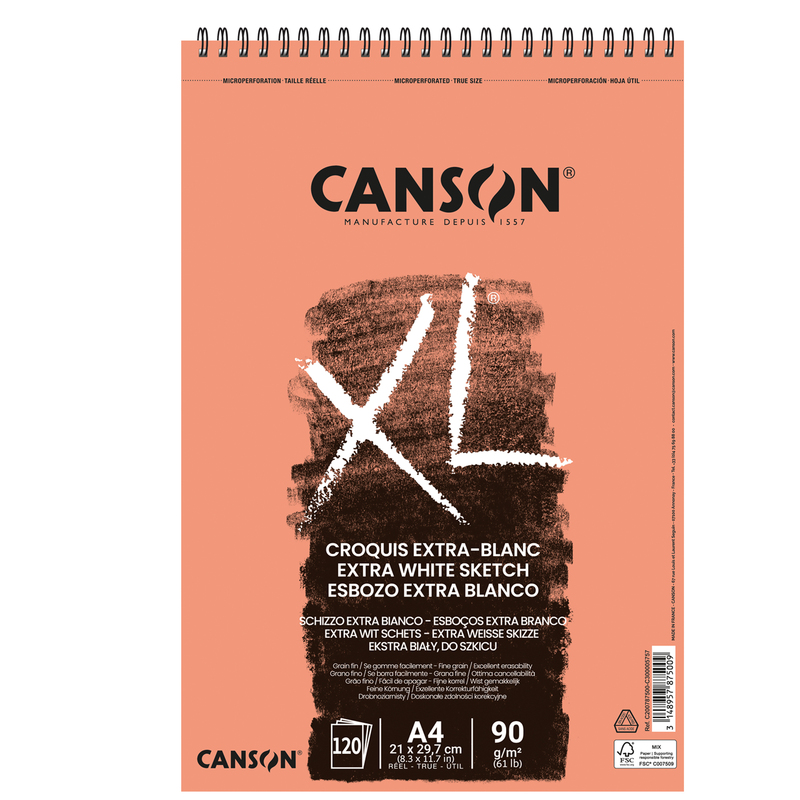 Album spiralato lato corto XL EXTRA WHITE A4 120 fg. 90 gr Canson