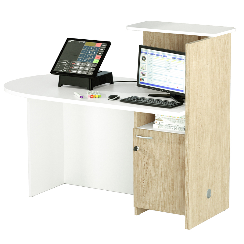 Postazione Reception Concept SX L143 x P83 x H117cm bianco/rovere