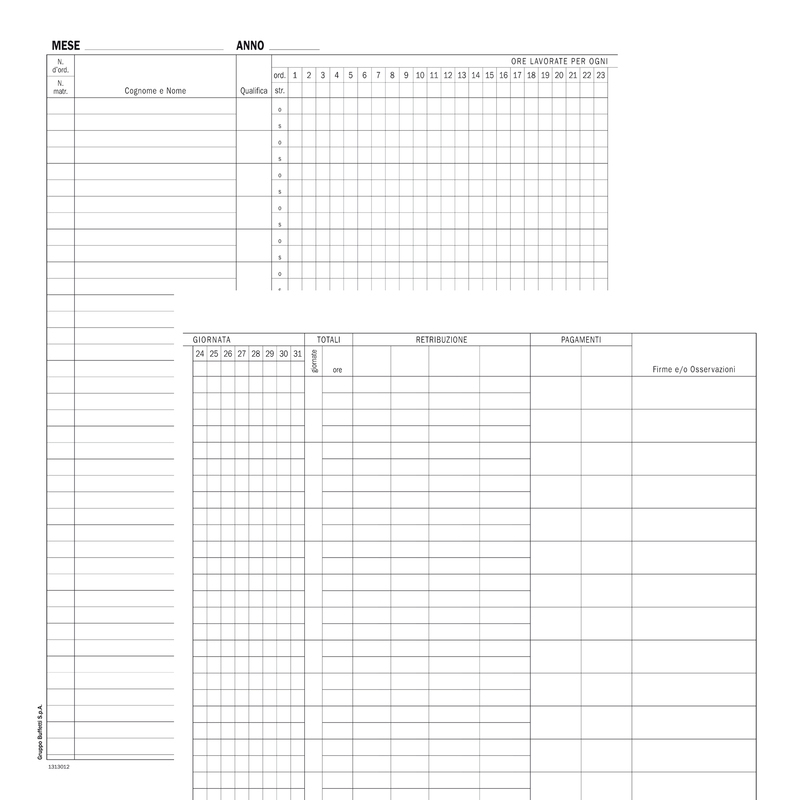 Registro Presenze Mensili 48pag. 31x24,5cm DU131301200 DU