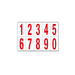 Foglio con 10 numeri autoadesivi da 0 a 9 rosso/bianco 70x124mm