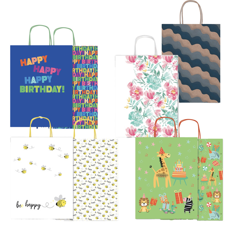 Shopper carta kraft c/manici carta ritorta 26x34,5x12cm fantasie ass. Rex Sadoch