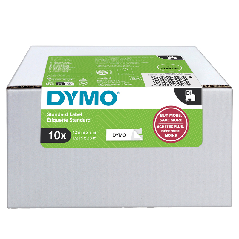 Value Pack 10 Nastri Dymo Tipo D1 (12mmX7mt) nero/bianco S0720530
