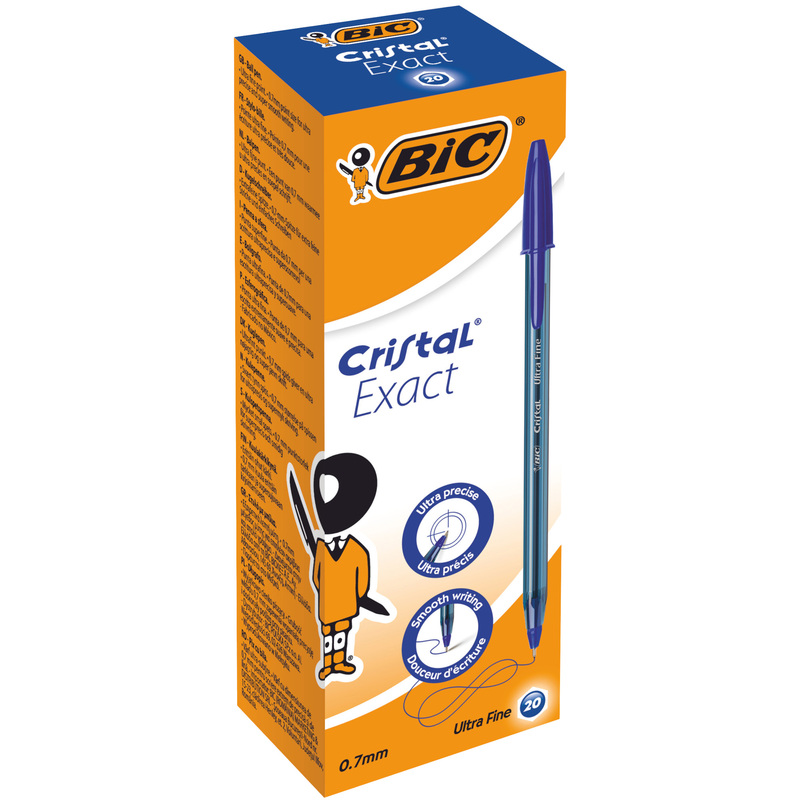 Scatola 20 penna sfera con cappuccio CristalR Exact 0.7mm blu BICR