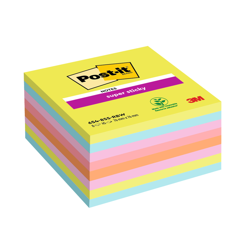 Cf. 8pz blocco 45fg. Post-itR Super Sticky 76x76mm 654-8SSRBW colori assortiti