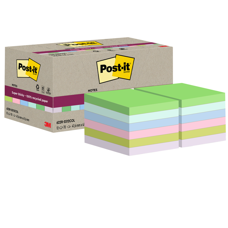 Cf 12pz blocco 70fg Post-itRSuperSticky Green 47,6x47x6mm 622R-SS12COL pastello