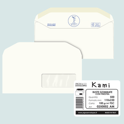 500 busteKAMI GOMMATE bianca carta riciclata FSCRc/finestra110x230mm 100gr Pigna