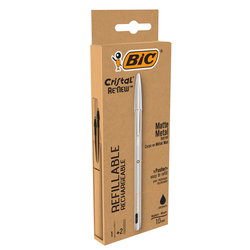 Penna sfera con cappuccio CristalR Re'New 1mm nero BICR