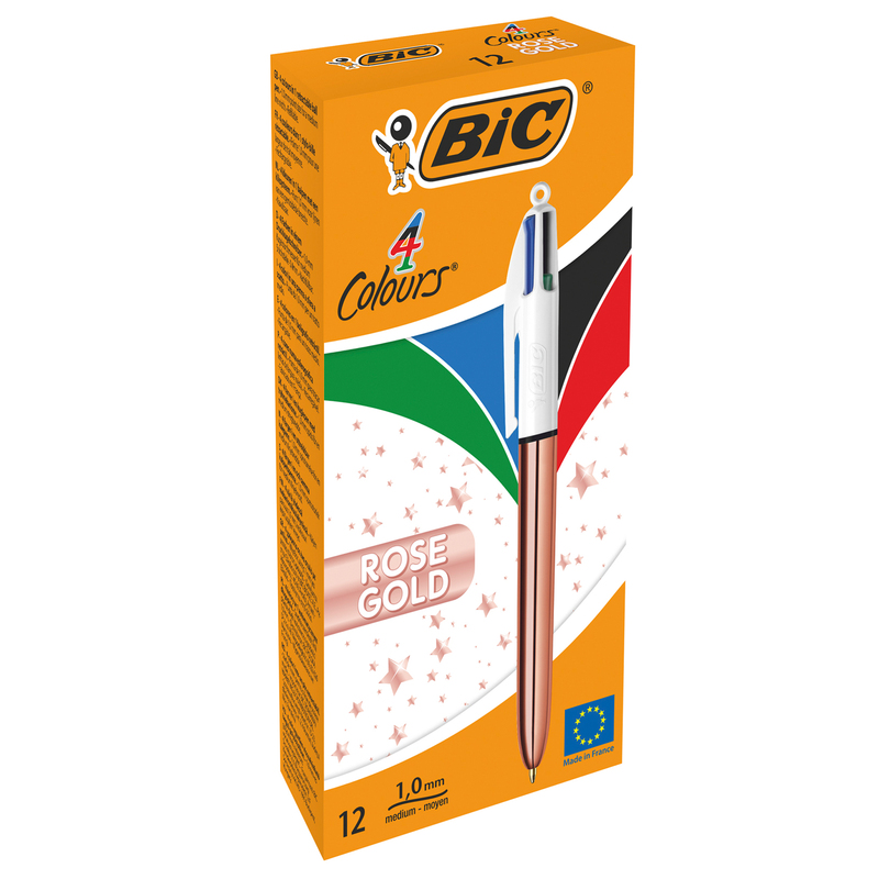 Scatola 12 penna sfera a scatto 4 Colori Rose Gold 1.0mm BICR
