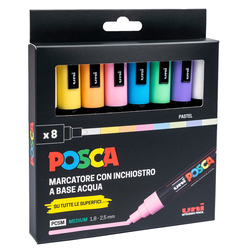 Astuccio 8 marcatore Uni Posca PC5M p.media 1,8-2,5mm col.ass. pastel UNI
