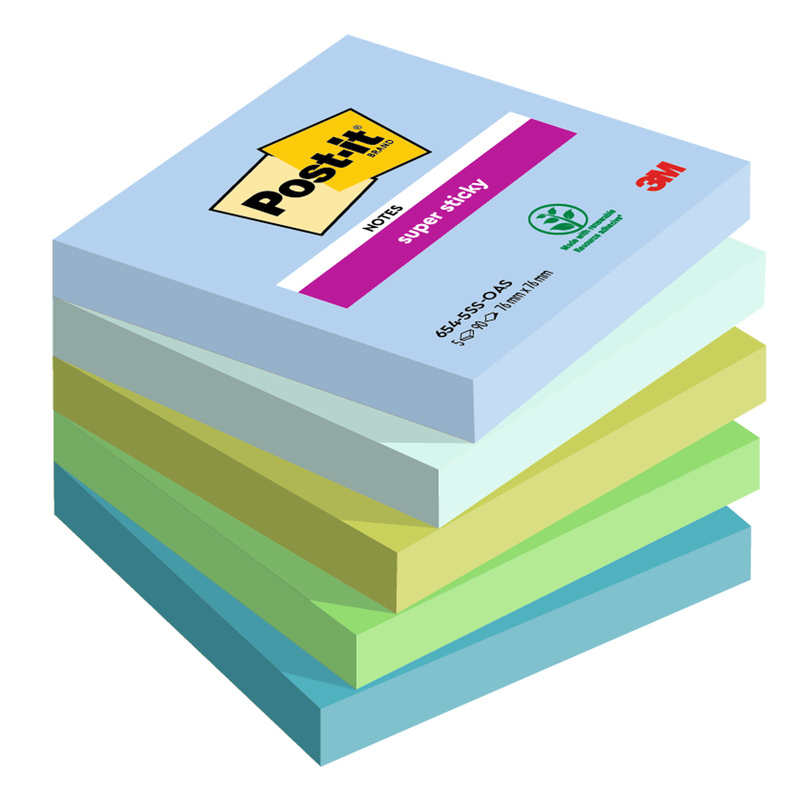 Cf. 5pz blocco 90fg. Post-itR Super Sticky 76x76mm 654-5SS-OAS Oasis