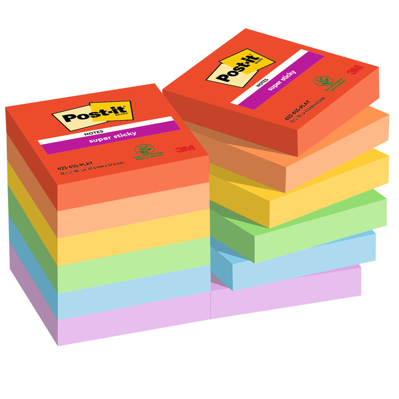 Cf. 12pz blocco 90fg. Post-itR Super Sticky 47,6x47,6mm 622-12SS-PLAY Playful