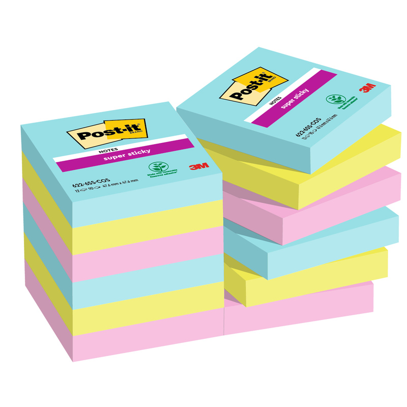 Cf. 12pz 90fg. Post-itR Super Sticky 47,6x47,6mm 622-12SS-COS Cosmic