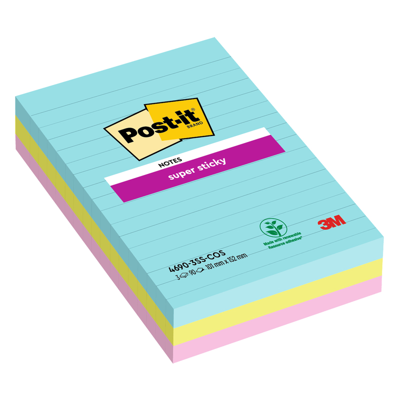Cf. 3pz blocco 90fg. Post-itR Super Sticky RIGHE 101x152mm 4690-SS3COS Cosmic