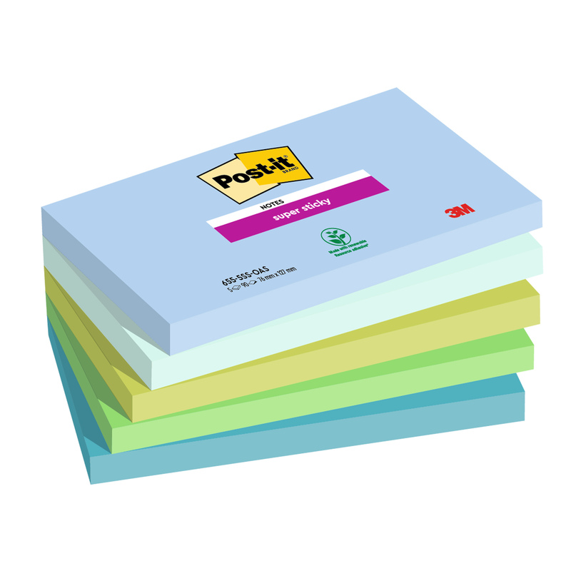 Cf. 5pz blocco 90fg. Post-itR Super Sticky 76x127mm 655-5SS- OAS Oasis