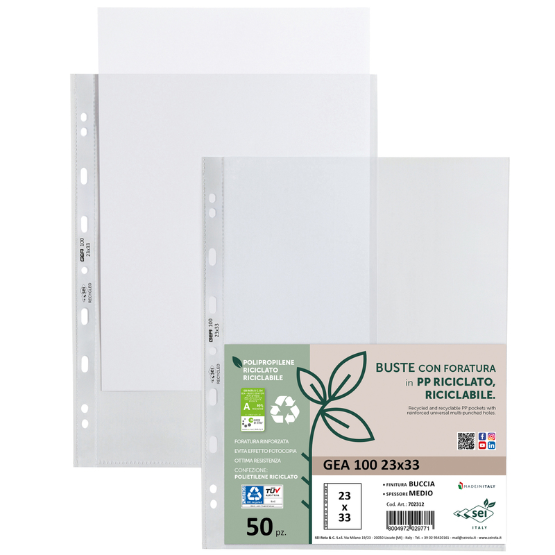 Conf 50 Buste forate in PP riciclato buccia medium 23X33cm GEA 100 Sei rota