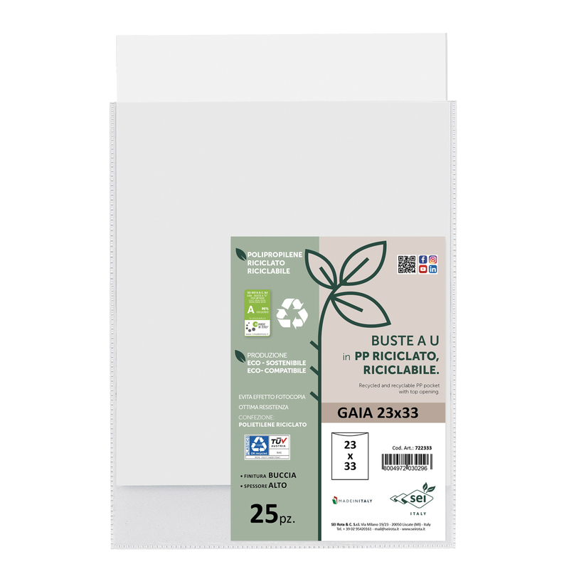 Conf 25 Buste a U in PP riciclato 23x33cm GAIA Sei rota