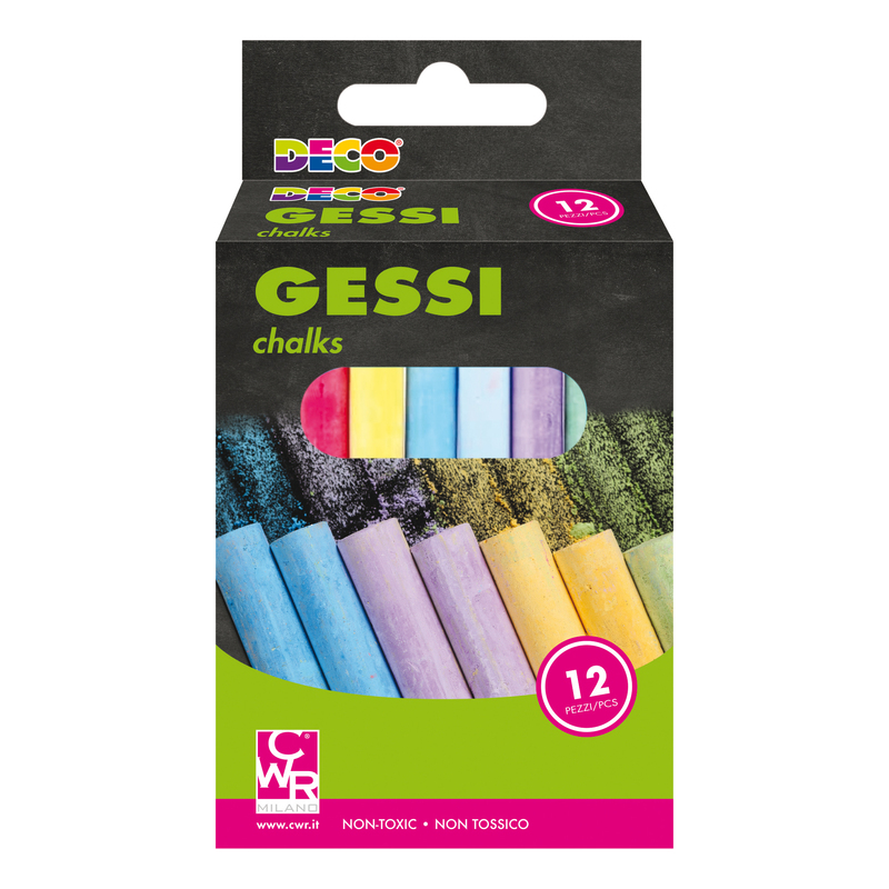 Scatola 12 gessetti tondi 10x81mm colori assortiti Deco