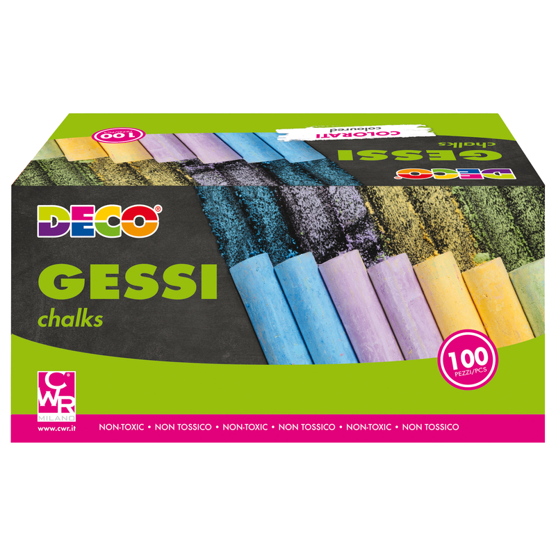 Scatola 100 gessetti tondi 10x81mm colori assortiti Deco
